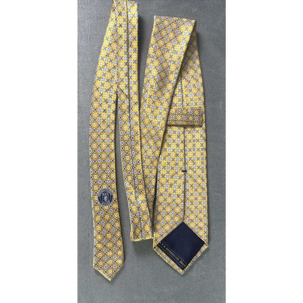 Ermenegildo Zegna Gold Blue Floral‎ Design Mens Silk Necktie 3.5